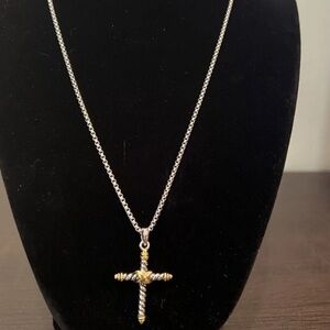 David Yurman Two-Tone Rope Cross Pendant Necklace in Gold and Silver